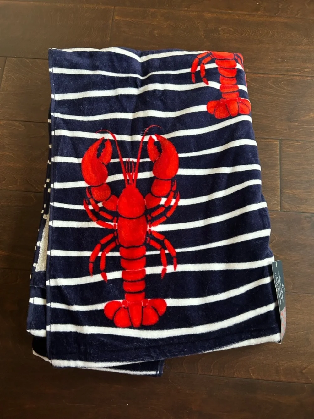 Brooks Brothers Home Beach Towel Cotton Striped Lobster print Blue red 36”x72”
